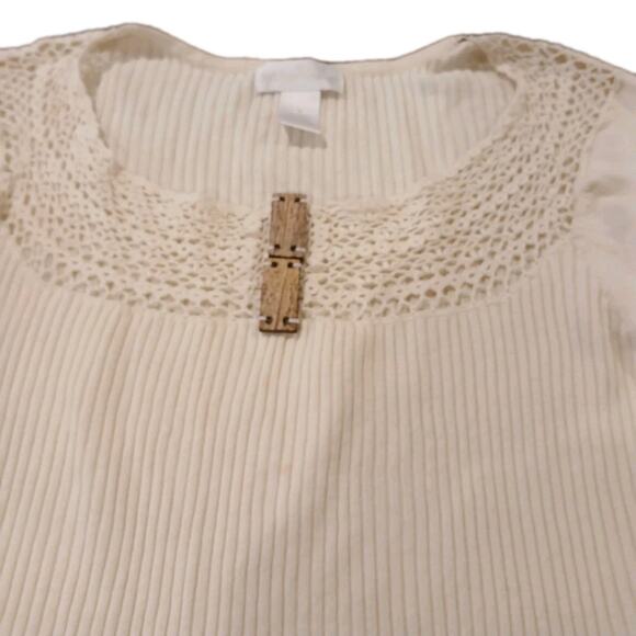 SOFT SURROUNDINGS Women's Crochet Linen Cotton Short Sleeve Top Ribbed Size M - Picture 4 of 8